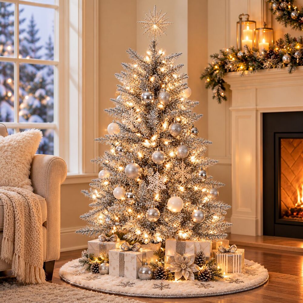 Sterling 4 Ft Pre-Lit Silver Tuscany Tinsel Artificial Christmas Tree